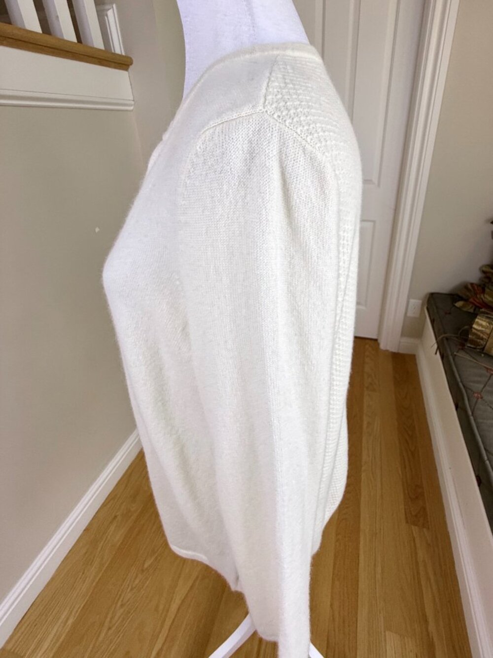 J. McLaughlin Cashmere Sweater Ivory Split Neck Minimalist (M) - Picture 3 of 9